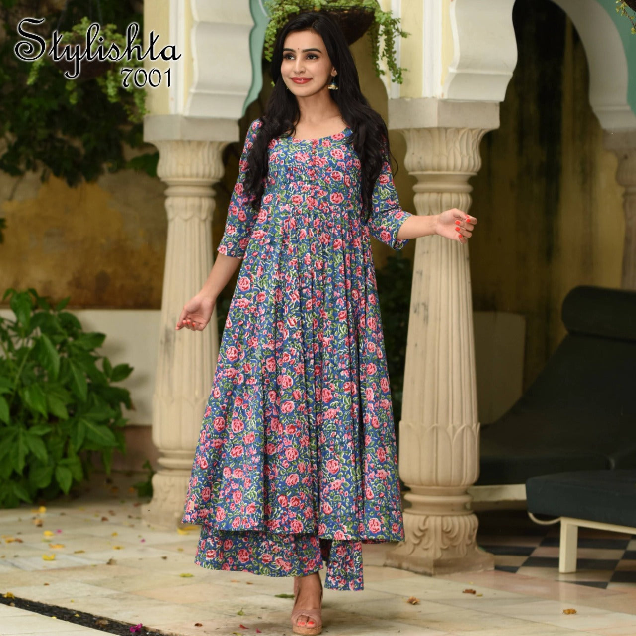 A-line 3/4th Sleeve Designer Kurti Palazzo, Wash Care: Machine Wash at Rs  650 in Surat